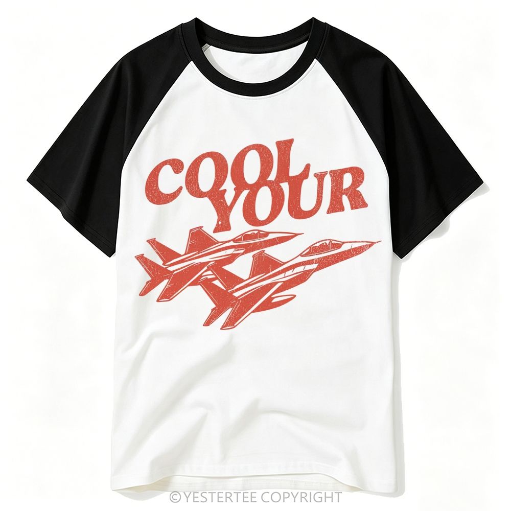 Distressed Military Fighter Jet Wordplay Baseball T-shirt