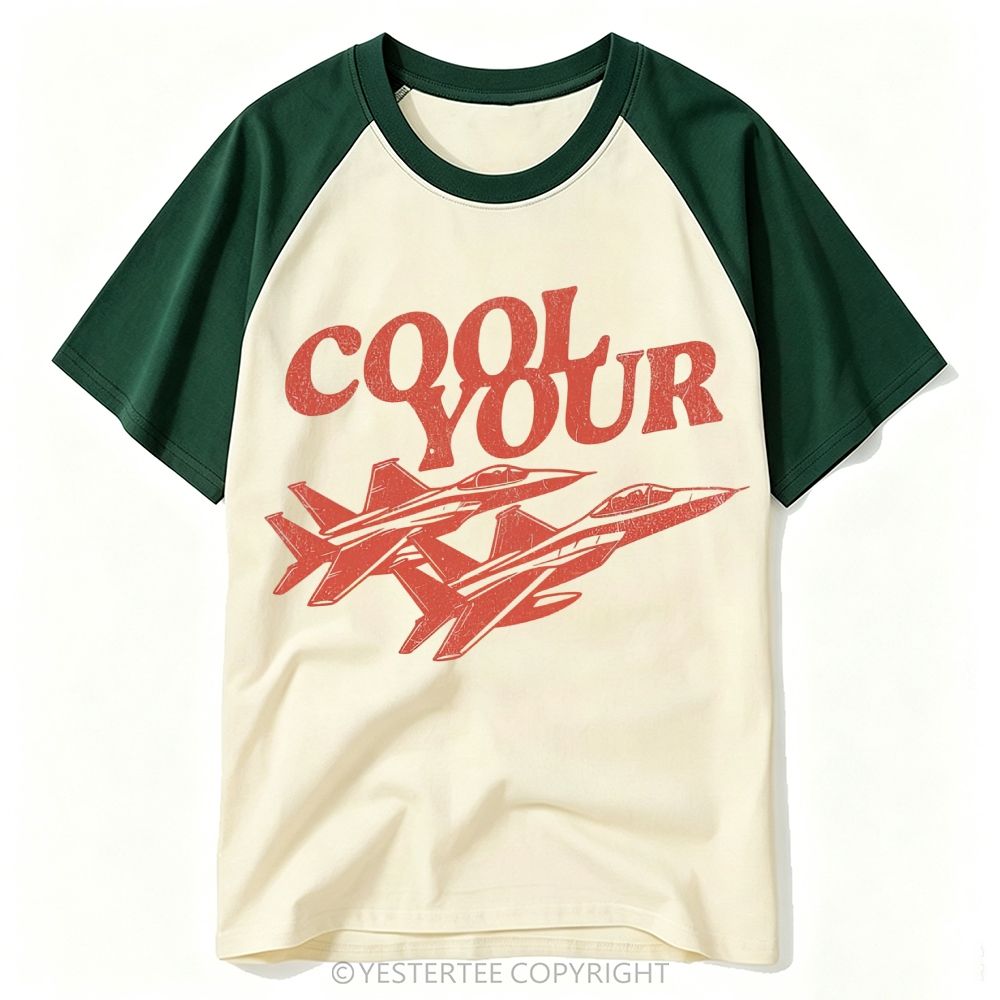 Distressed Military Fighter Jet Wordplay Baseball T-shirt