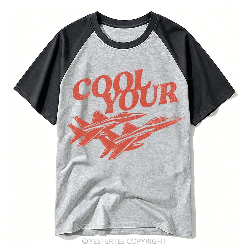 Distressed Military Fighter Jet Wordplay Baseball T-shirt