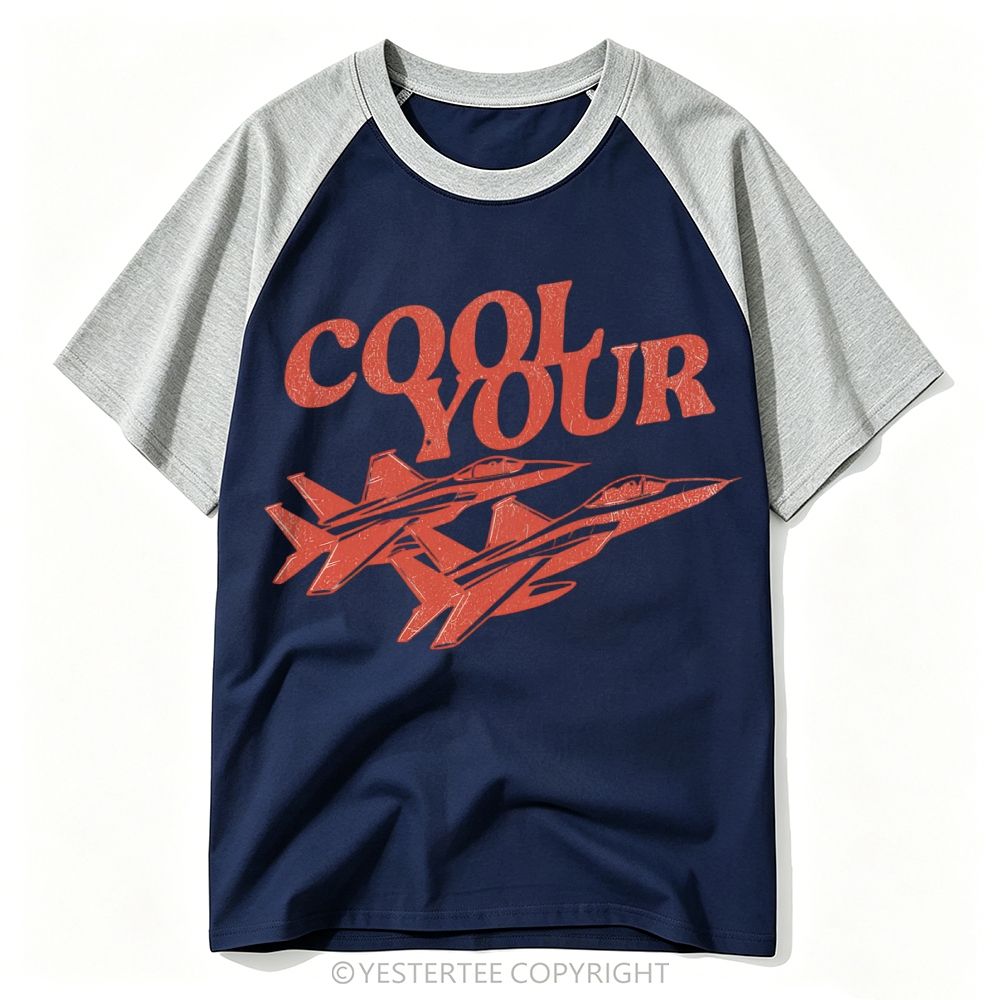 Distressed Military Fighter Jet Wordplay Baseball T-shirt