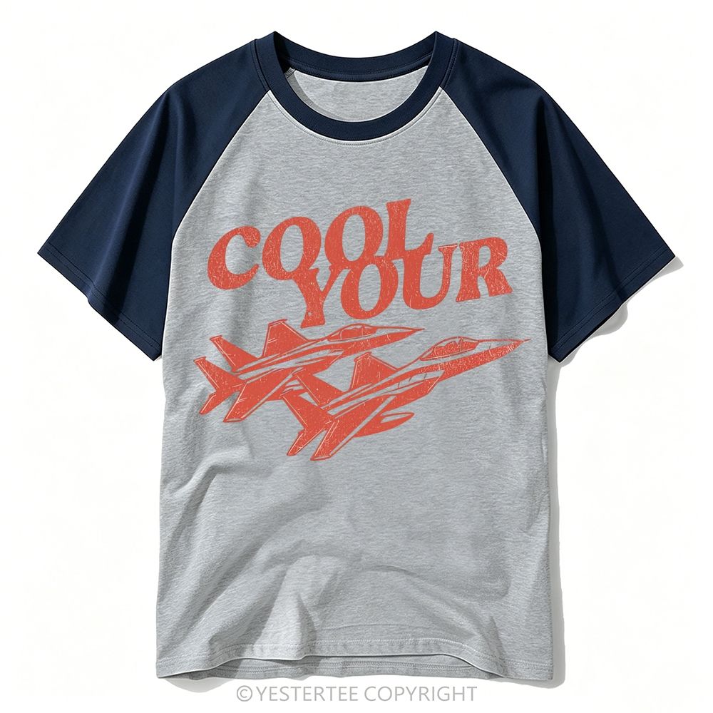 Distressed Military Fighter Jet Wordplay Baseball T-shirt