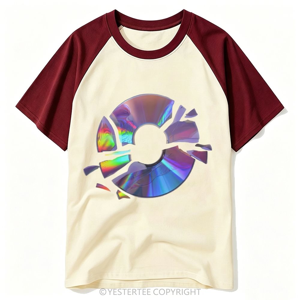 Vintage Broken Holographic Disc Graphic Baseball T-shirt 