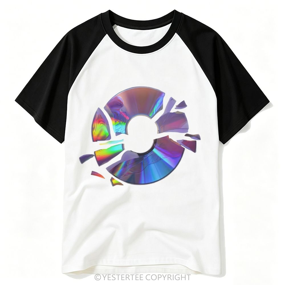 Vintage Broken Holographic Disc Graphic Baseball T-shirt 