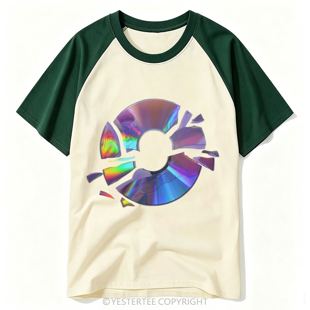 Vintage Broken Holographic Disc Graphic Baseball T-shirt 