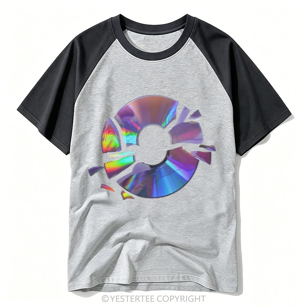 Vintage Broken Holographic Disc Graphic Baseball T-shirt 