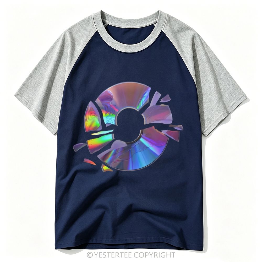 Vintage Broken Holographic Disc Graphic Baseball T-shirt 