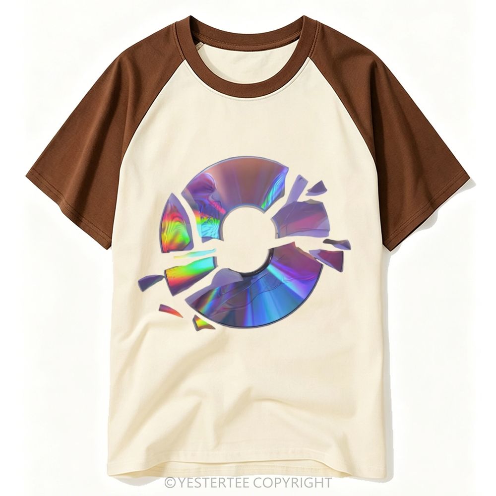 Vintage Broken Holographic Disc Graphic Baseball T-shirt 