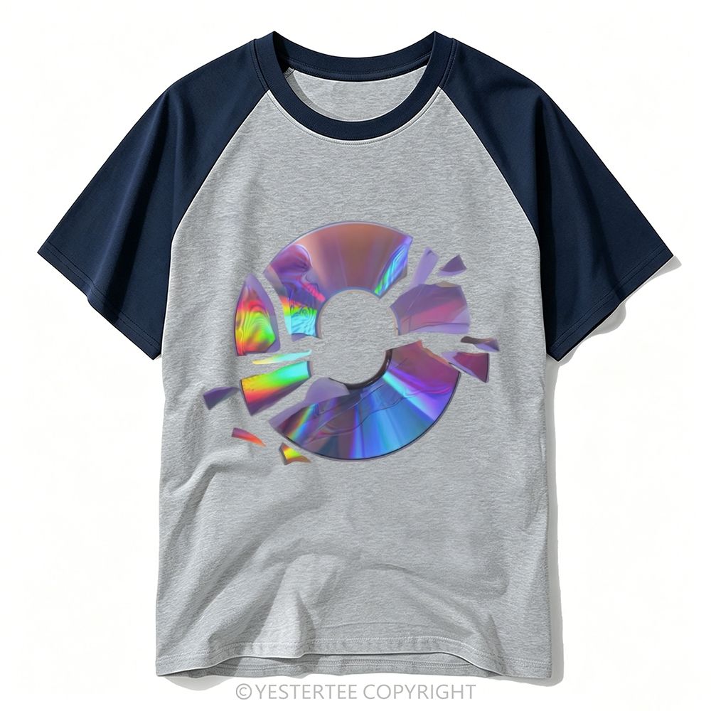 Vintage Broken Holographic Disc Graphic Baseball T-shirt 