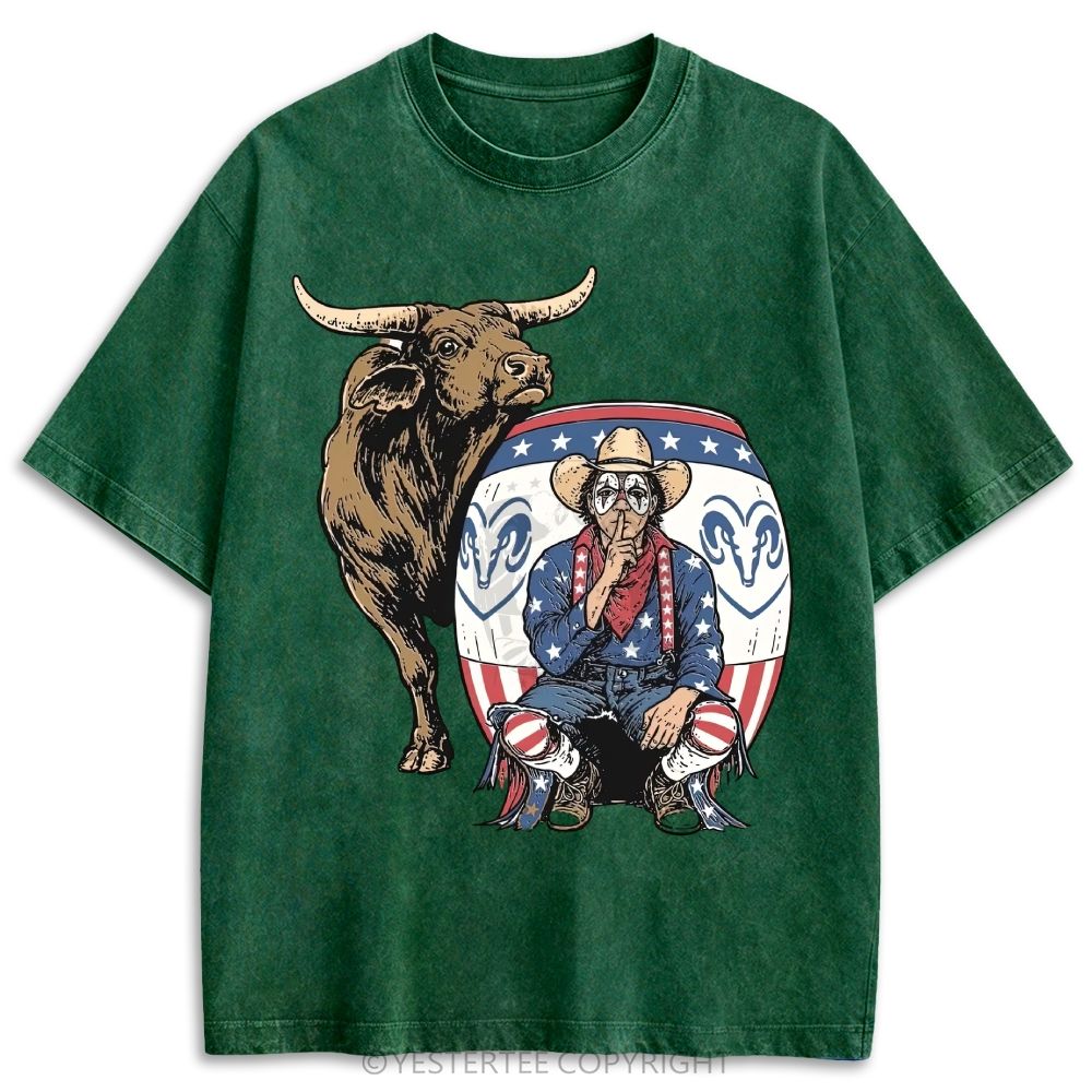 Patriotic Rodeo Bull Cowboy Western Retro Washed T-shirt