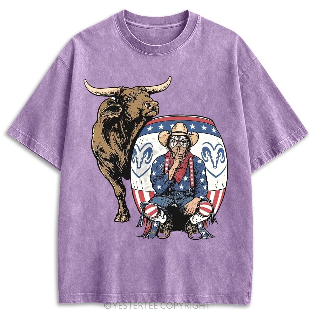 Patriotic Rodeo Bull Cowboy Western Retro Washed T-shirt