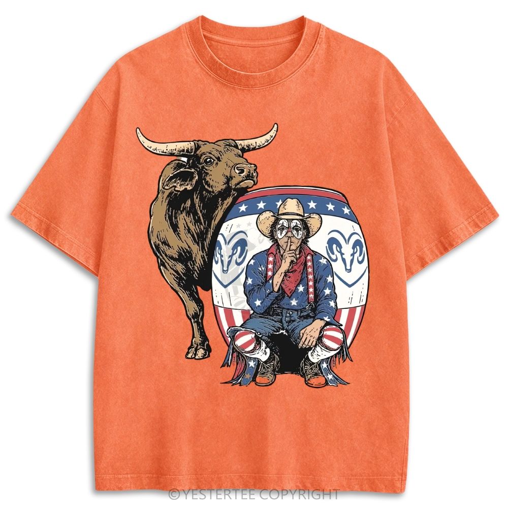 Patriotic Rodeo Bull Cowboy Western Retro Washed T-shirt