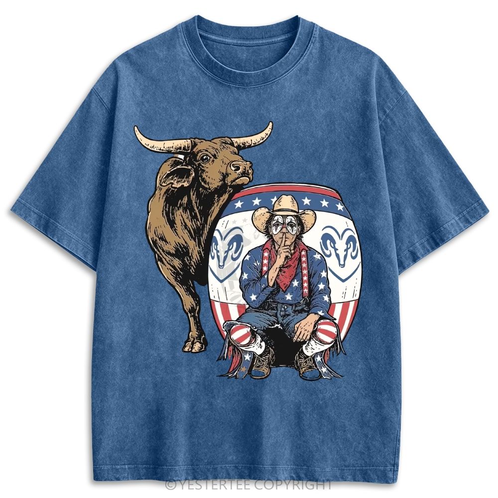 Patriotic Rodeo Bull Cowboy Western Retro Washed T-shirt