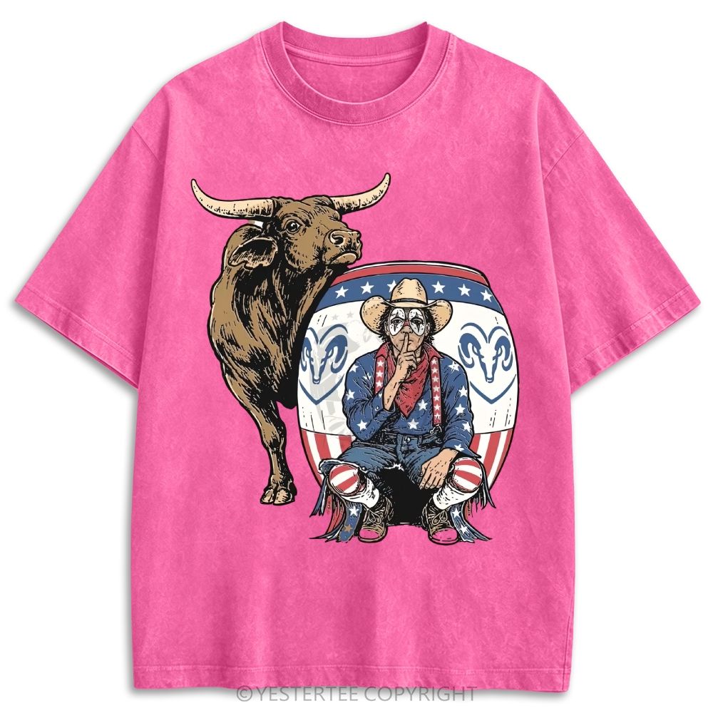 Patriotic Rodeo Bull Cowboy Western Retro Washed T-shirt