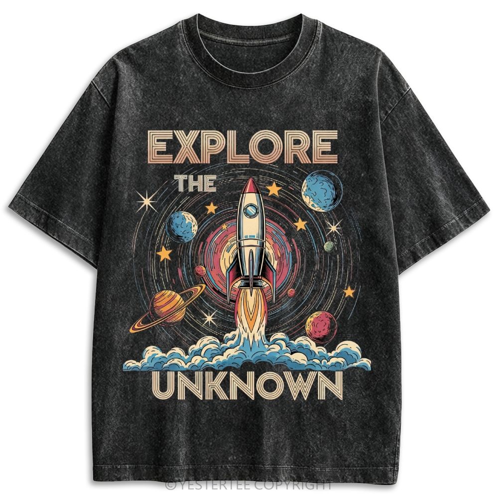 Rocket Planet Explore Unknown Space Retro Washed T-shirt
