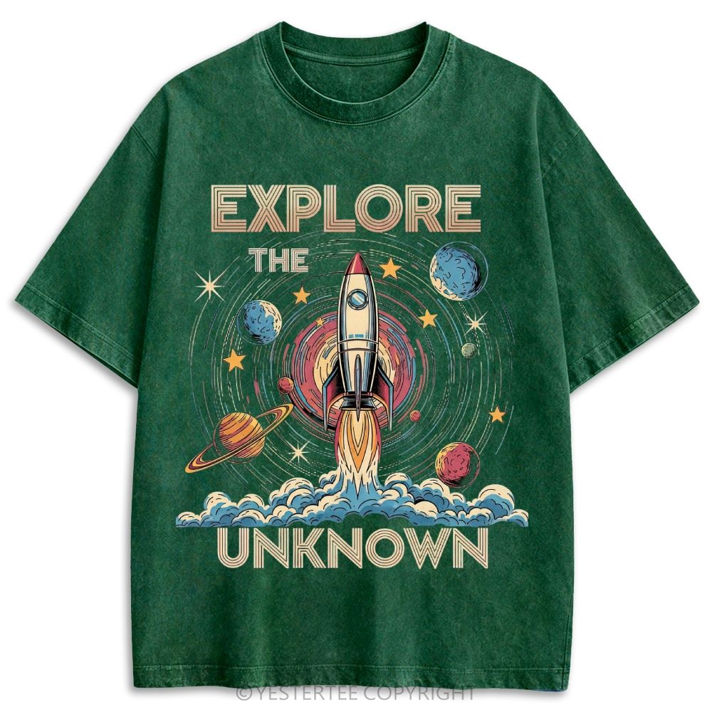 Rocket Planet Explore Unknown Space Retro Washed T-shirt