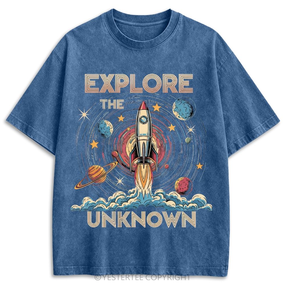 Rocket Planet Explore Unknown Space Retro Washed T-shirt