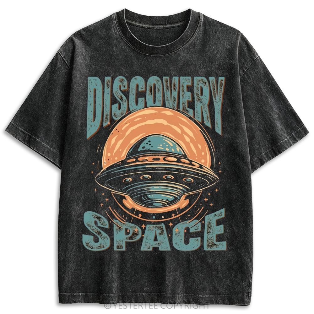 Distressed UFO Alien Discovery Space Retro Washed T-shirt