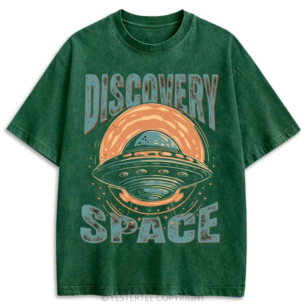 Distressed UFO Alien Discovery Space Retro Washed T-shirt