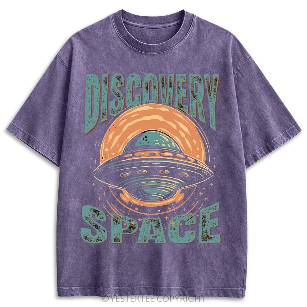 Distressed UFO Alien Discovery Space Retro Washed T-shirt