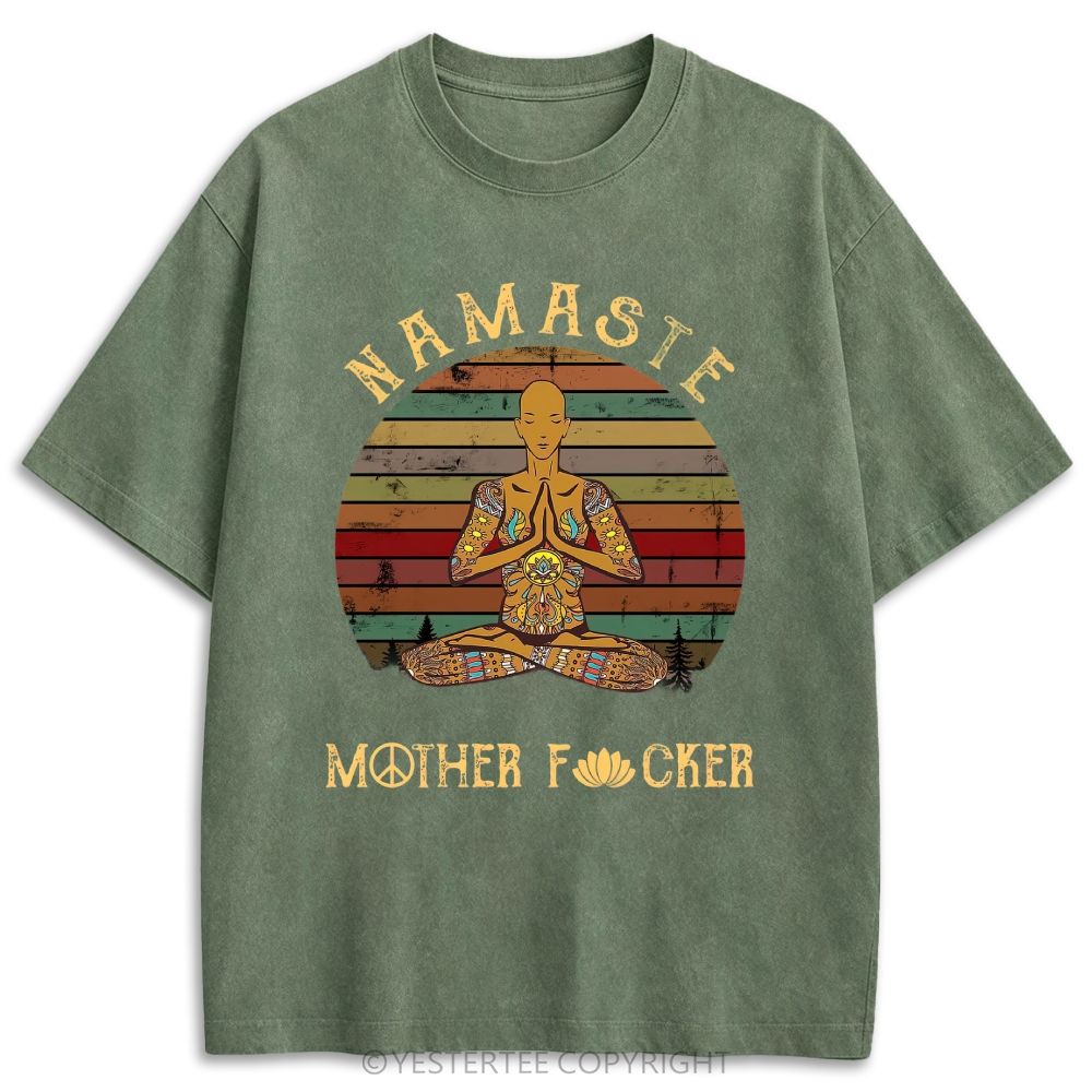  Funny Peace Lotus Slogan Retro Washed T-shirt