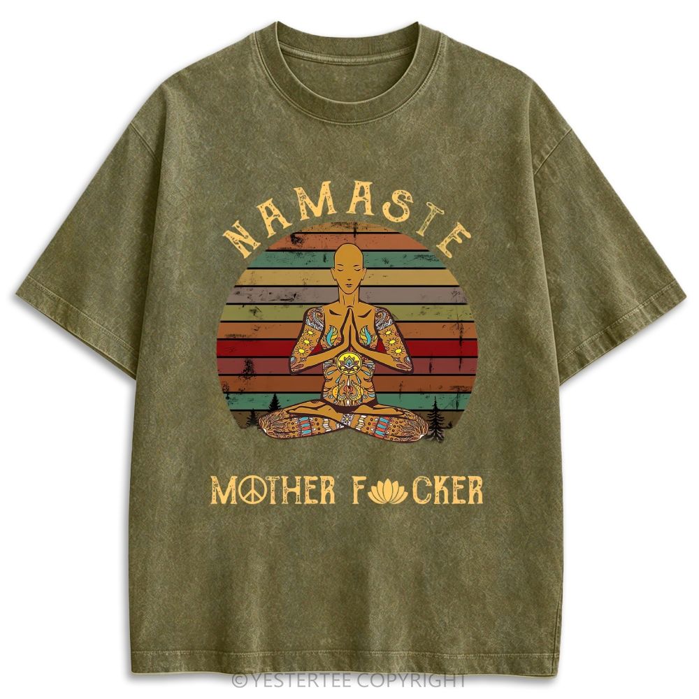  Funny Peace Lotus Slogan Retro Washed T-shirt
