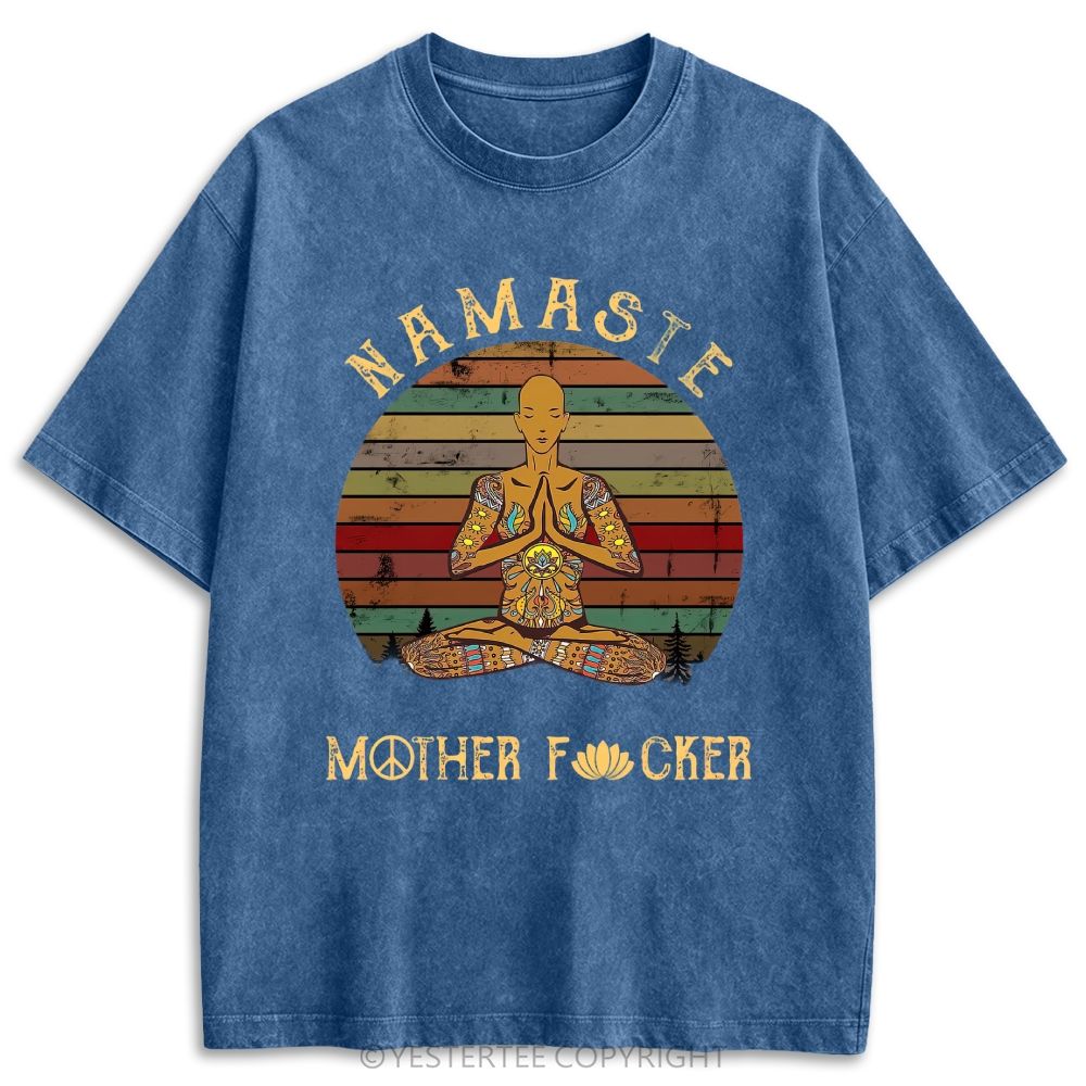  Funny Peace Lotus Slogan Retro Washed T-shirt