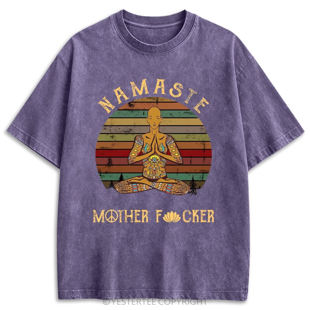  Funny Peace Lotus Slogan Retro Washed T-shirt