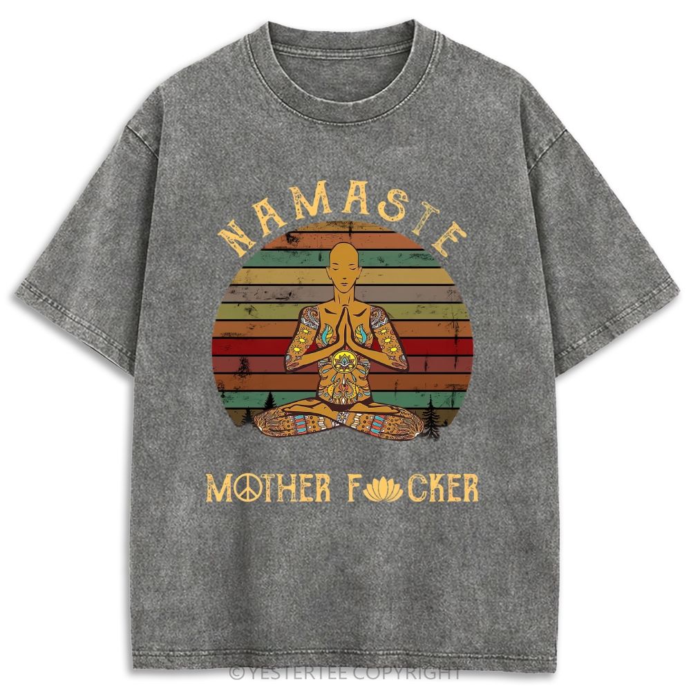  Funny Peace Lotus Slogan Retro Washed T-shirt
