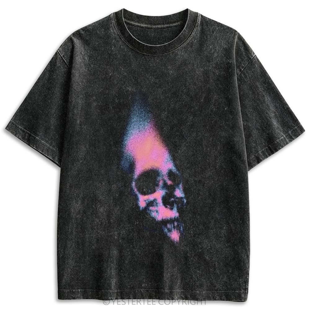 Vintage Faded Gradient Skull Graphic Washed T-shirt 