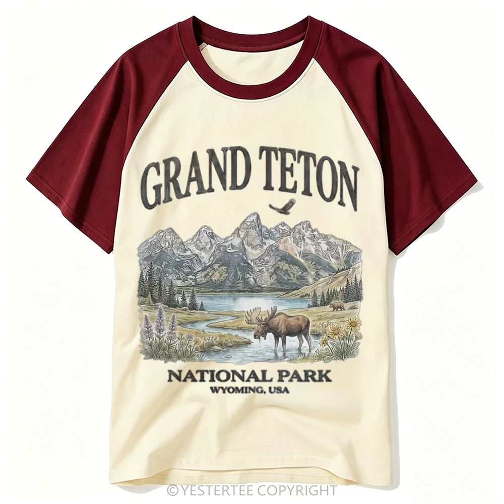 Yestertee Wolf Head Mountain Valley Protect National Parks Baseball T-shirt 