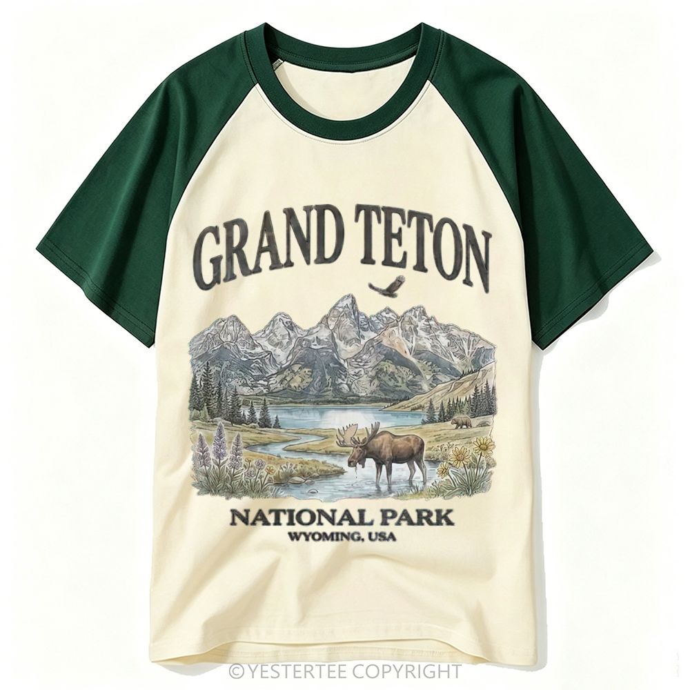 Yestertee Wolf Head Mountain Valley Protect National Parks Baseball T-shirt 