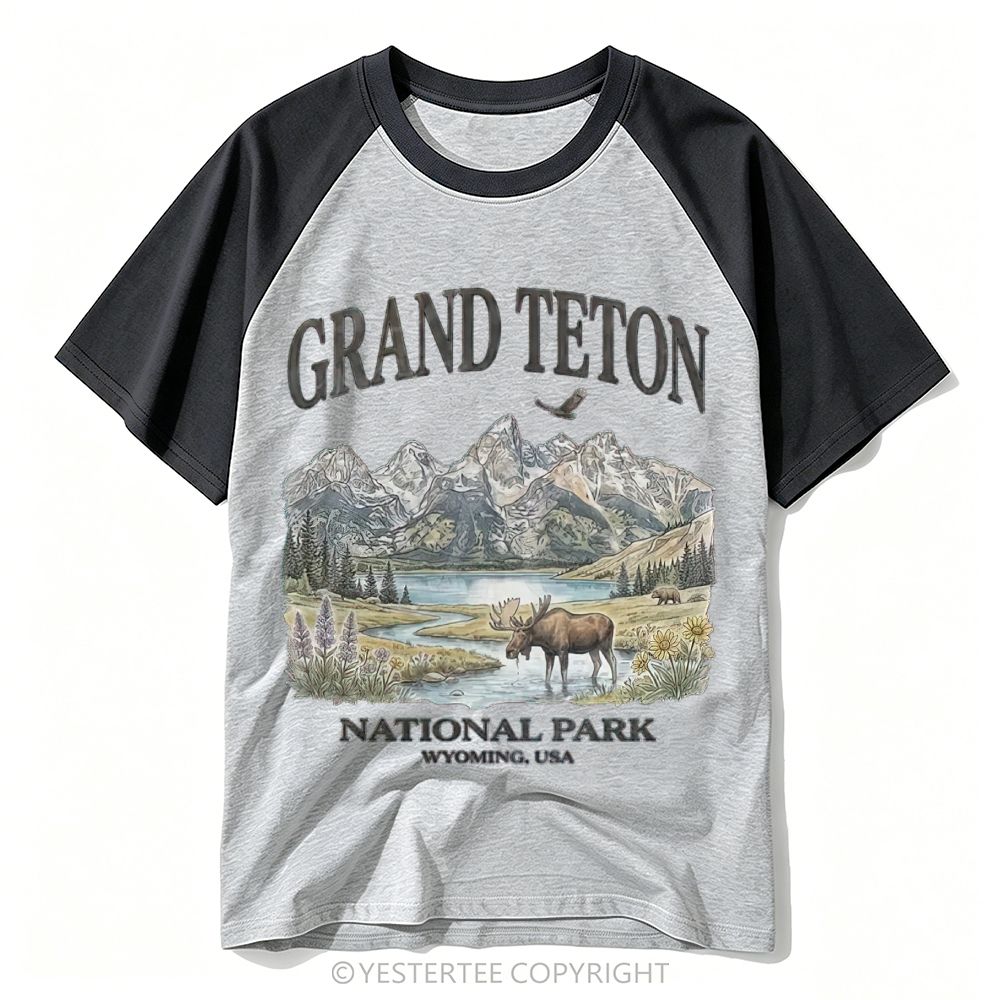 Yestertee Wolf Head Mountain Valley Protect National Parks Baseball T-shirt 