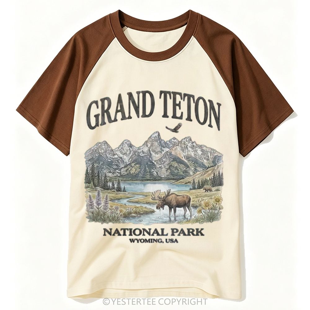 Yestertee Wolf Head Mountain Valley Protect National Parks Baseball T-shirt 