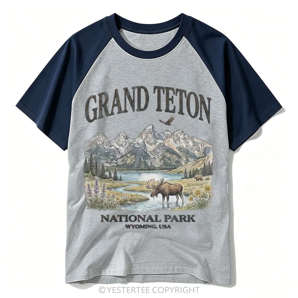Yestertee Wolf Head Mountain Valley Protect National Parks Baseball T-shirt 