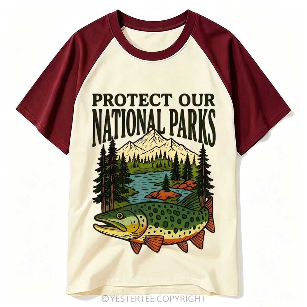 Yestertee USA National Parks Stamp Collage Baseball T-shirt