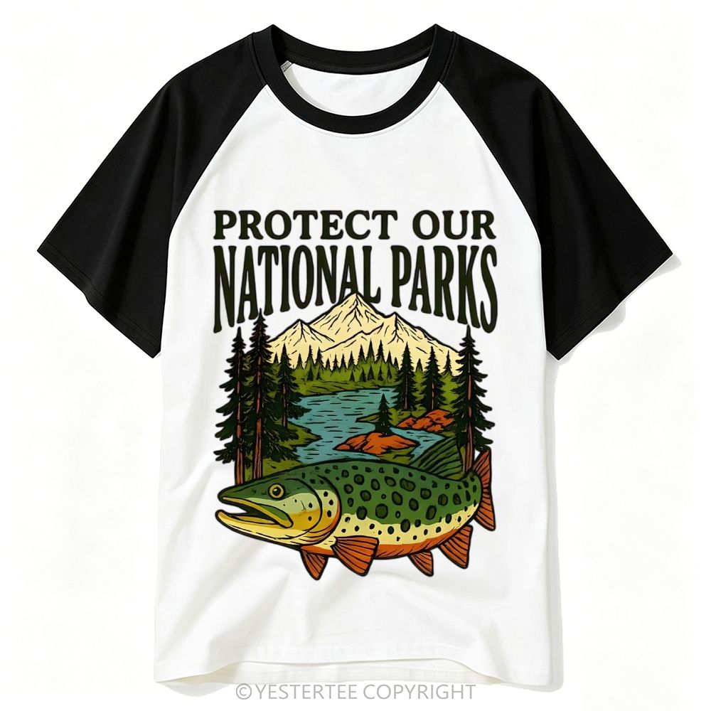 Yestertee USA National Parks Stamp Collage Baseball T-shirt