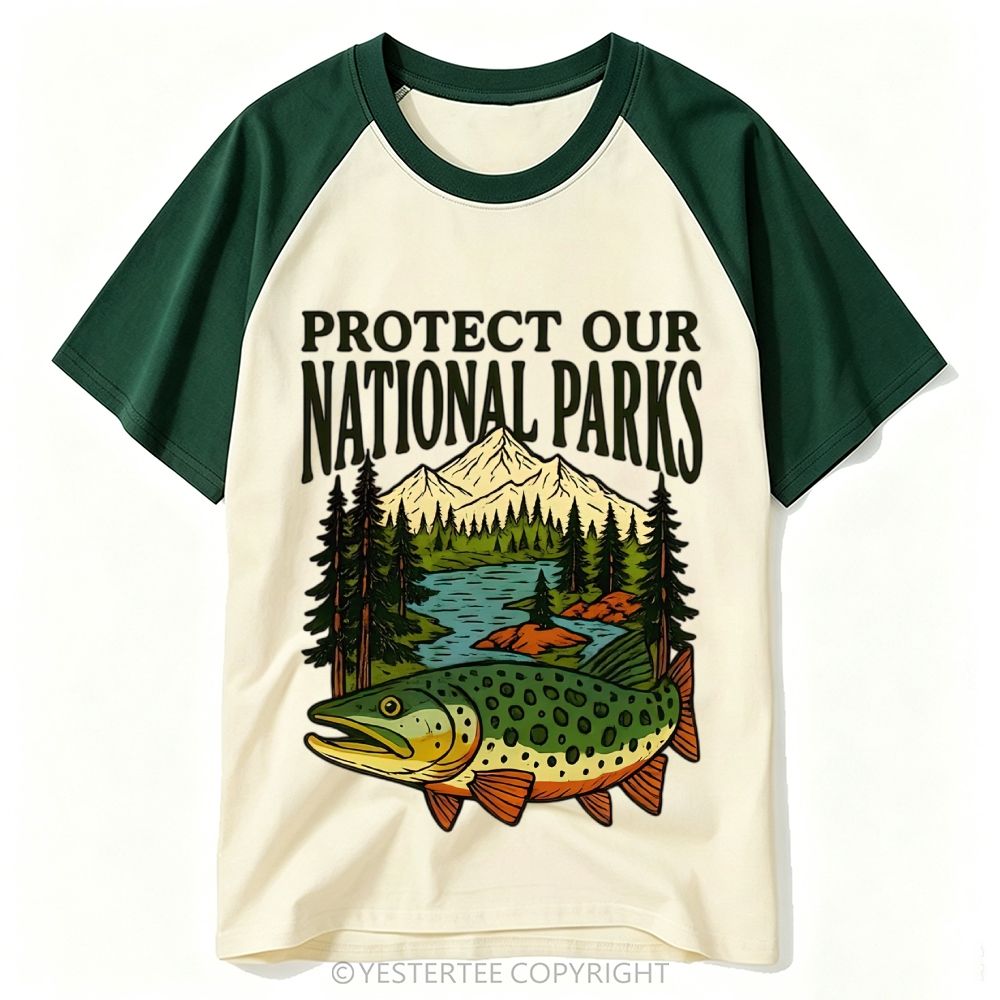 Yestertee USA National Parks Stamp Collage Baseball T-shirt