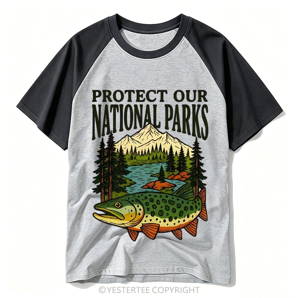 Yestertee USA National Parks Stamp Collage Baseball T-shirt