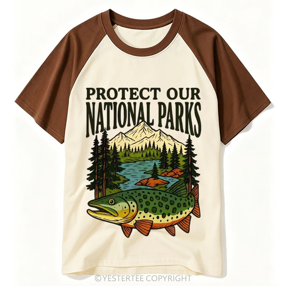 Yestertee USA National Parks Stamp Collage Baseball T-shirt