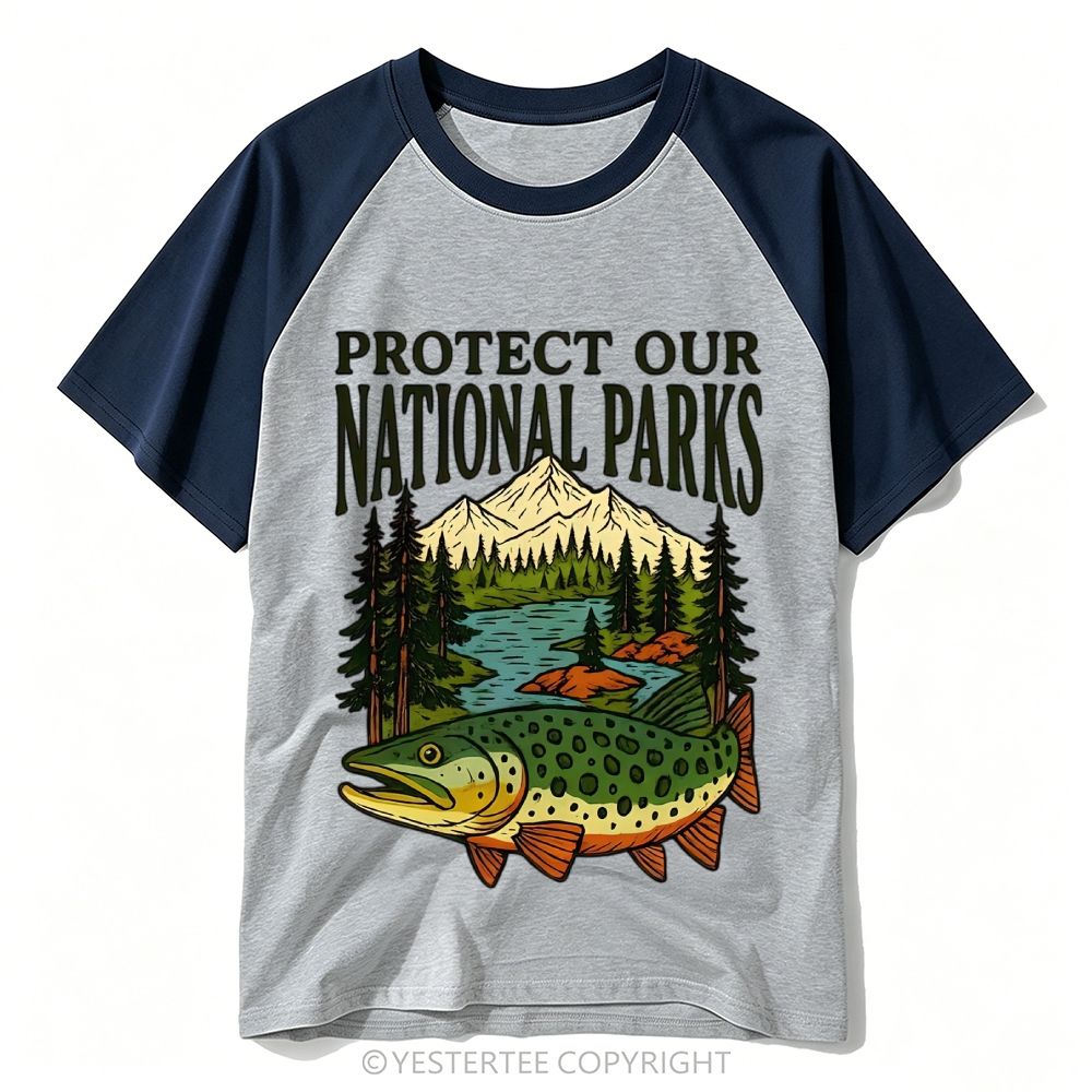 Yestertee USA National Parks Stamp Collage Baseball T-shirt