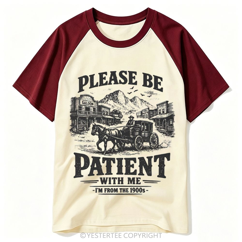 Yestertee Western Wild West Stagecoach Saloon Distressed Quote Baseball T-shirt