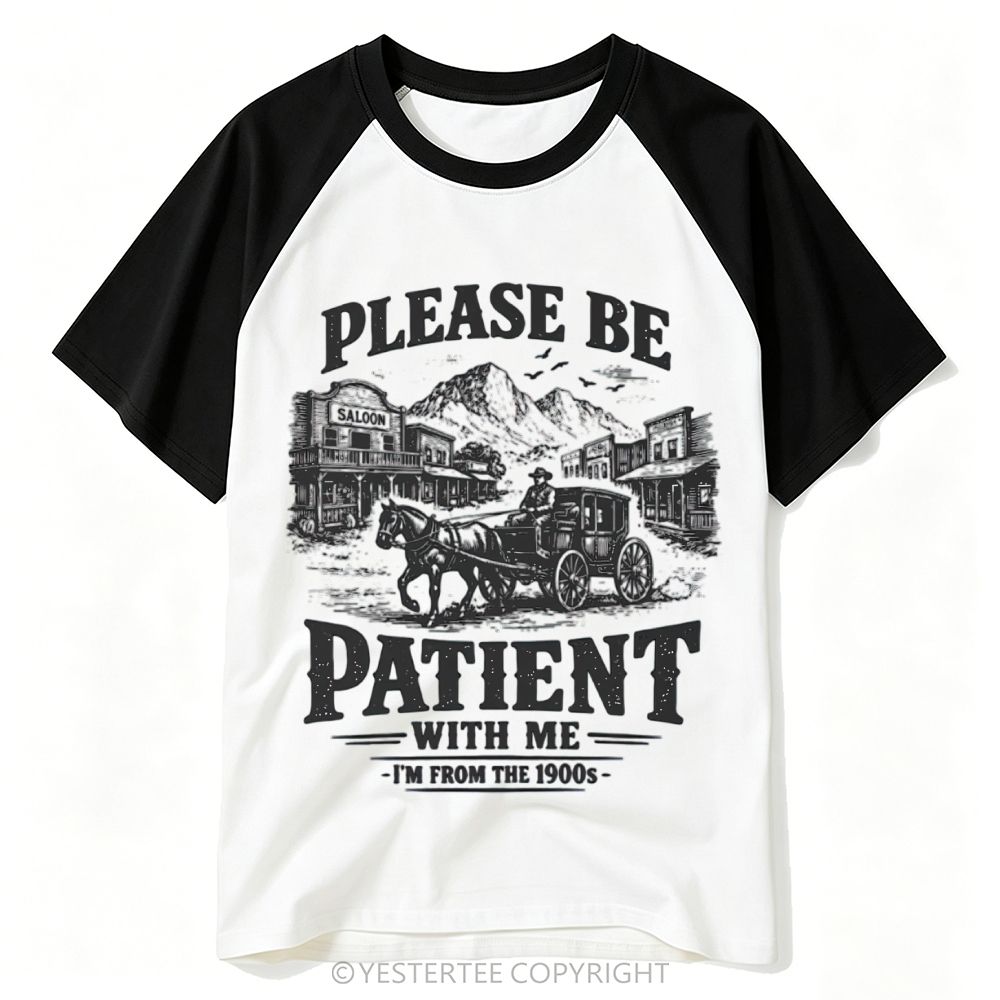 Yestertee Western Wild West Stagecoach Saloon Distressed Quote Baseball T-shirt