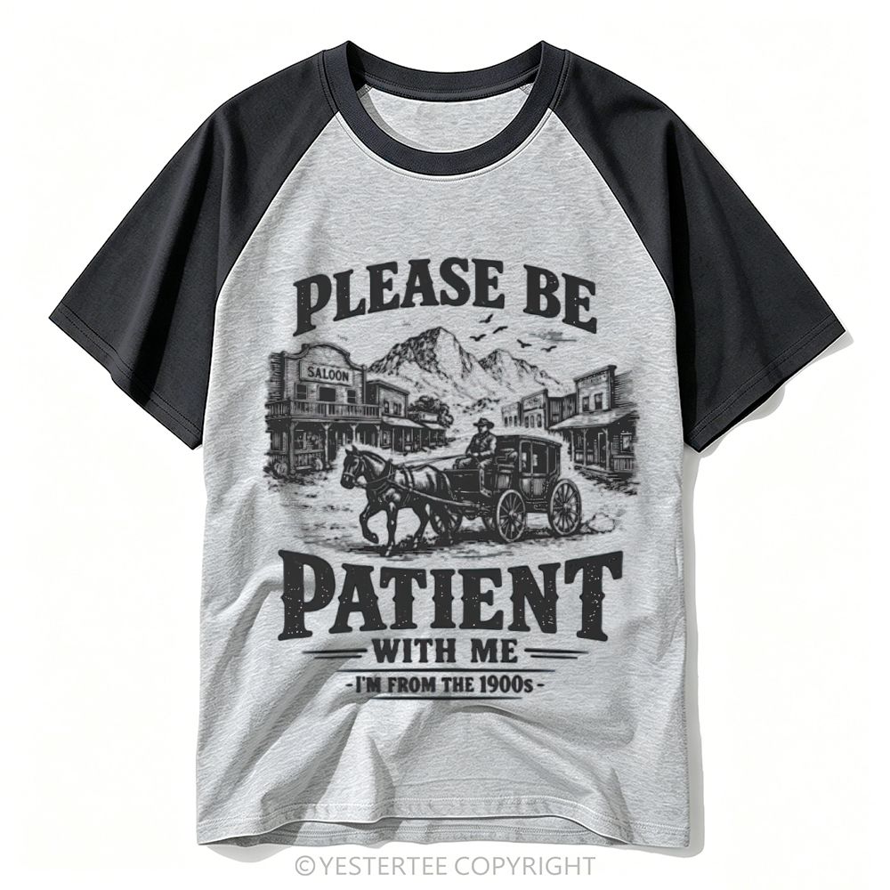Yestertee Western Wild West Stagecoach Saloon Distressed Quote Baseball T-shirt