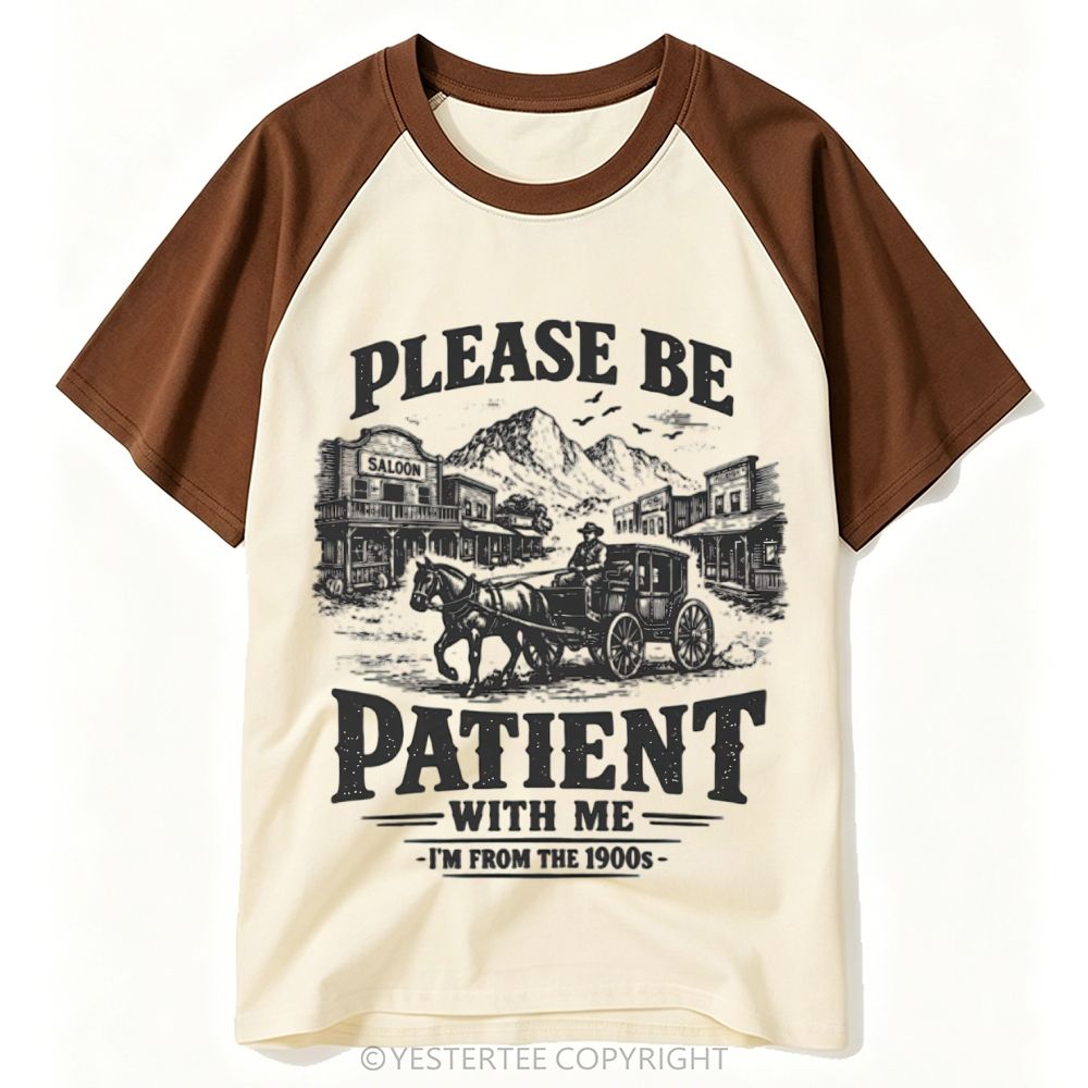 Yestertee Western Wild West Stagecoach Saloon Distressed Quote Baseball T-shirt
