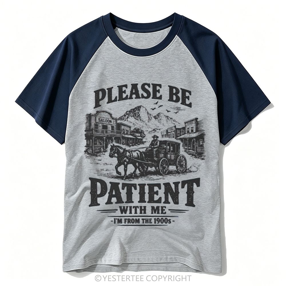 Yestertee Western Wild West Stagecoach Saloon Distressed Quote Baseball T-shirt