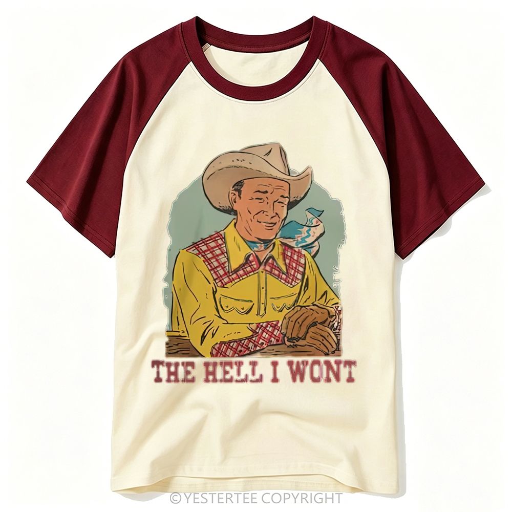 Yestertee Retro Comic Cowboy Portrait Sassy Slogan Baseball T-shirt