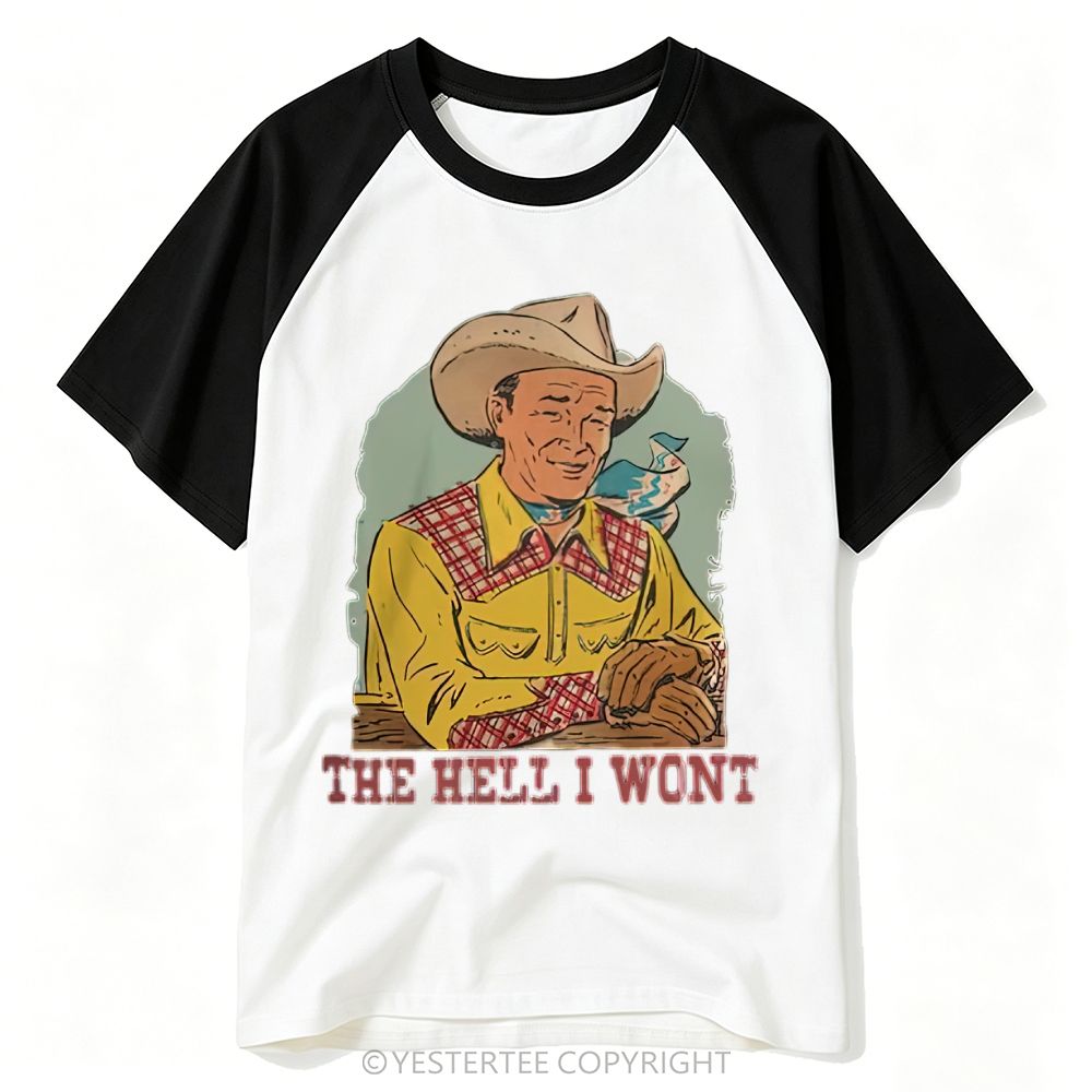 Yestertee Retro Comic Cowboy Portrait Sassy Slogan Baseball T-shirt