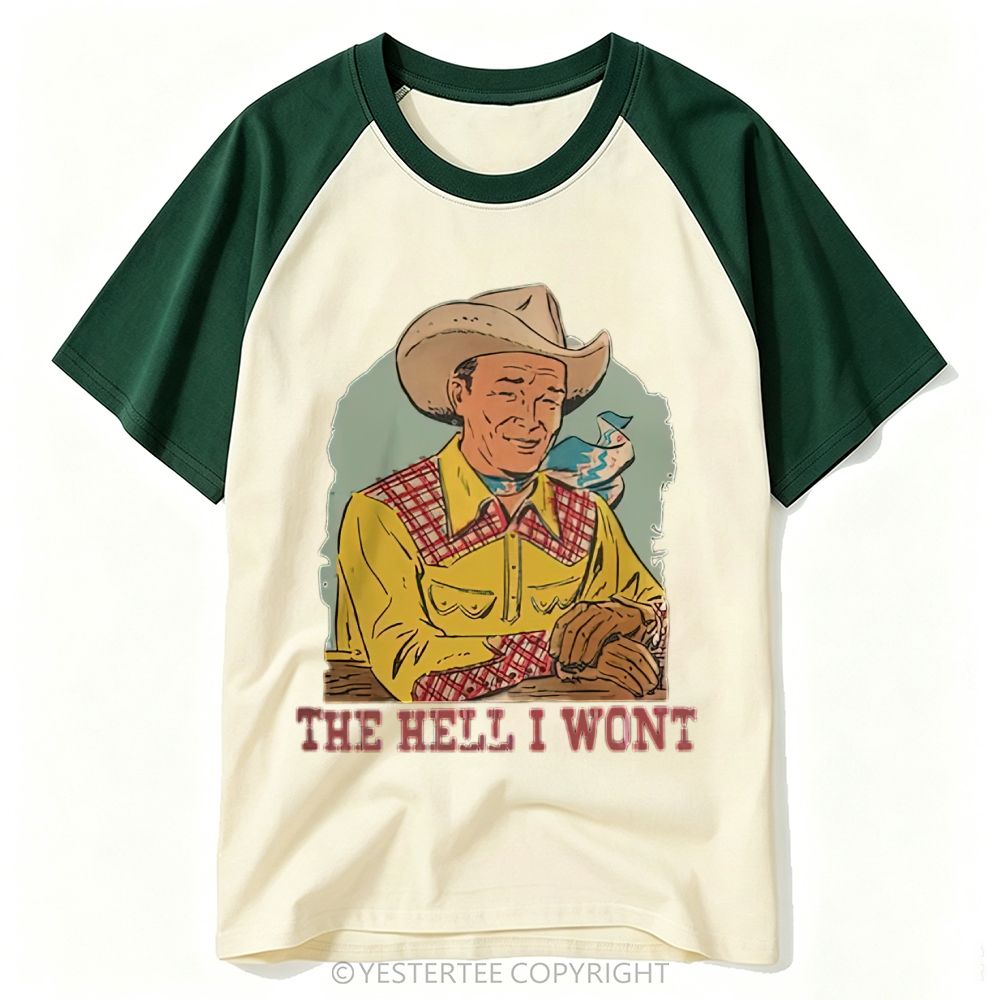Yestertee Retro Comic Cowboy Portrait Sassy Slogan Baseball T-shirt