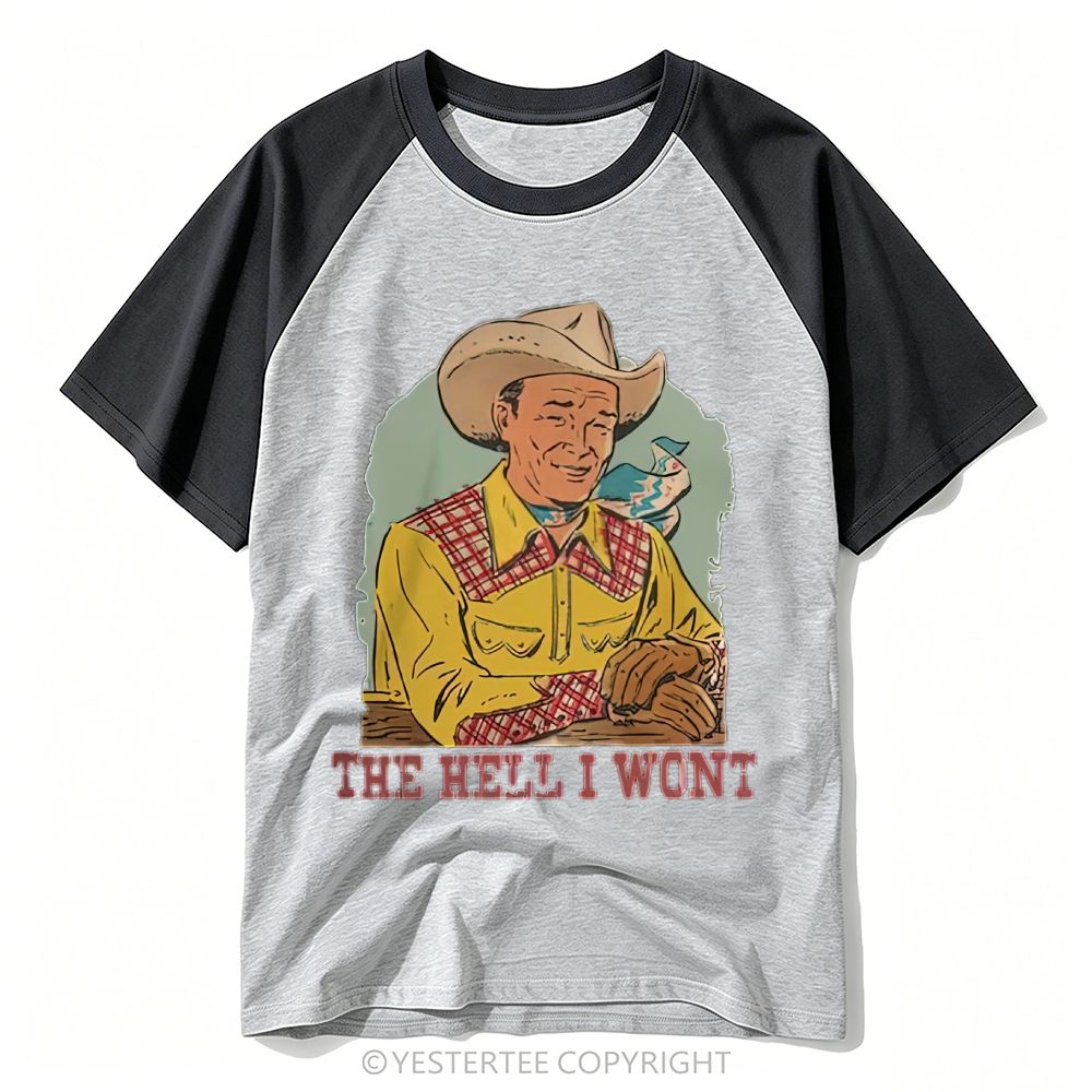 Yestertee Retro Comic Cowboy Portrait Sassy Slogan Baseball T-shirt