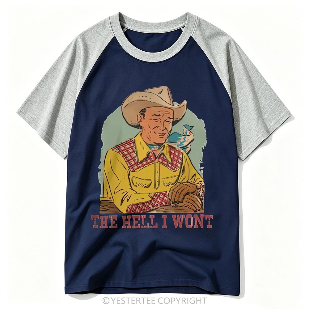 Yestertee Retro Comic Cowboy Portrait Sassy Slogan Baseball T-shirt